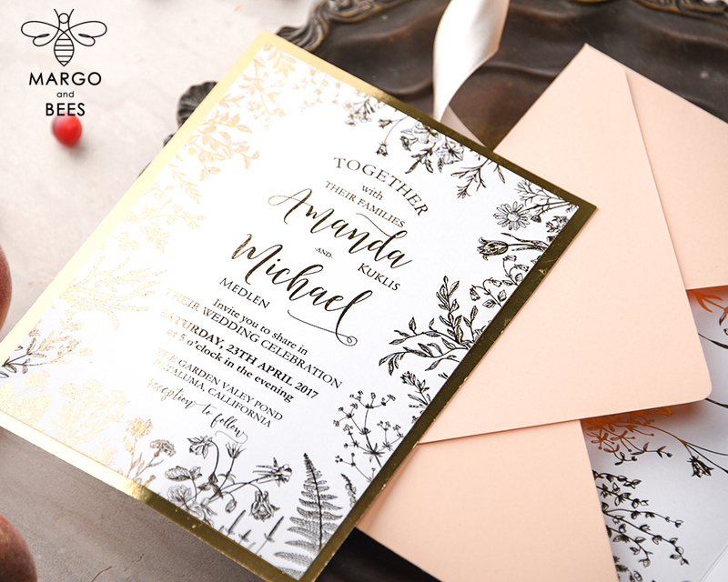 Modern Wedding invitations rose gold invites , gold glam rose gold wedding stationery, gold romantic wedding peach-4