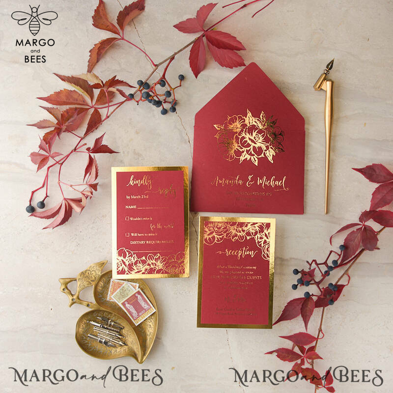Wedding invitations handmade rose gold invites, arabic burgundy marsala wedding invitation, gold and burgundy wedding style-3