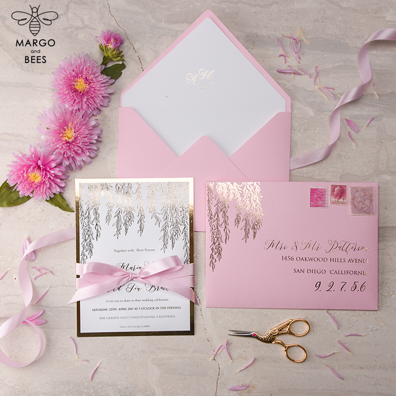 Chic wedding invitations shiny glitter style invites, elegant romantic wedding invitations, gold rose gold wedding invitation-1