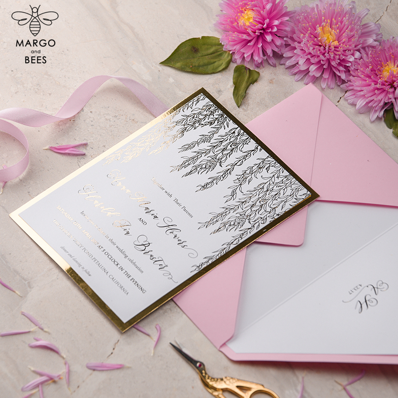 Chic wedding invitations shiny glitter style invites, elegant romantic wedding invitations, gold rose gold wedding invitation-3