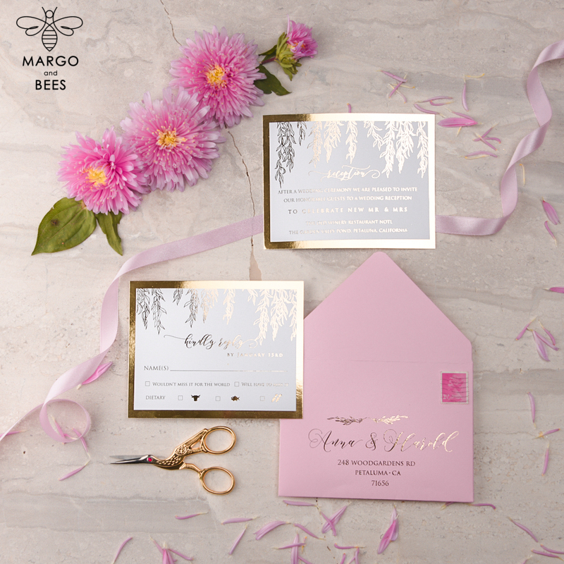 Chic wedding invitations shiny glitter style invites, elegant romantic wedding invitations, gold rose gold wedding invitation-4