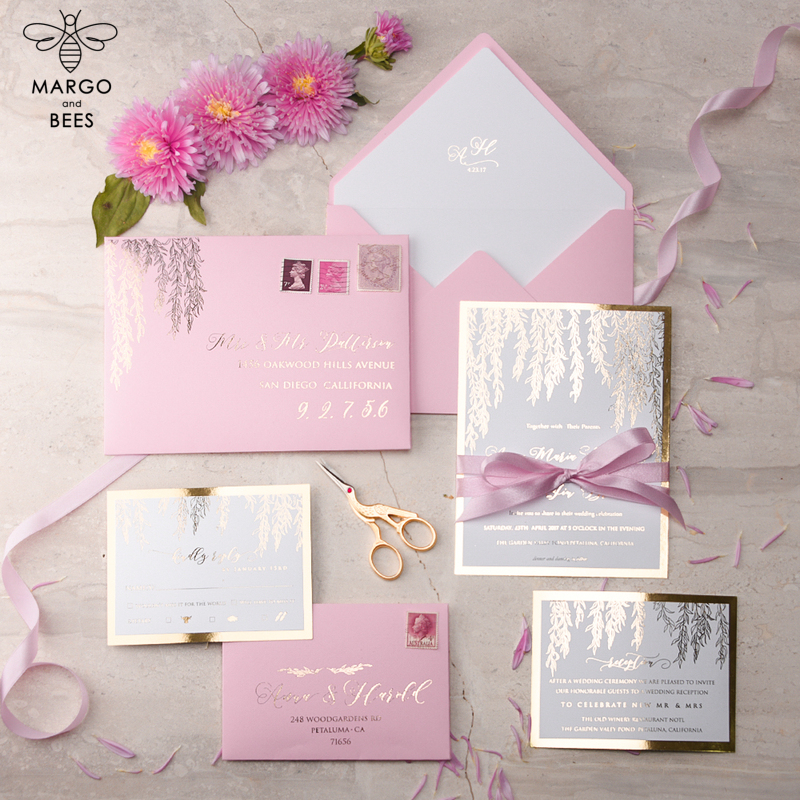 Chic wedding invitations shiny glitter style invites, elegant romantic wedding invitations, gold rose gold wedding invitation-5