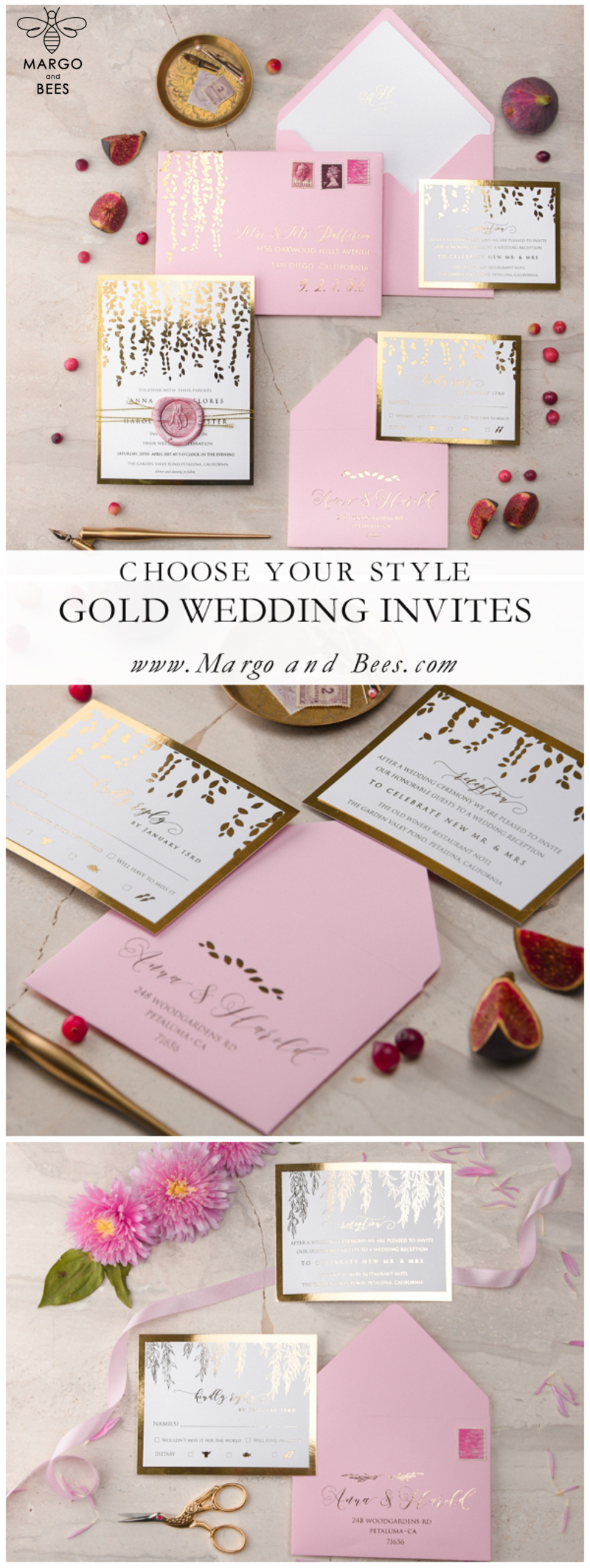 Chic wedding invitations shiny glitter style invites, elegant romantic wedding invitations, gold rose gold wedding invitation-6