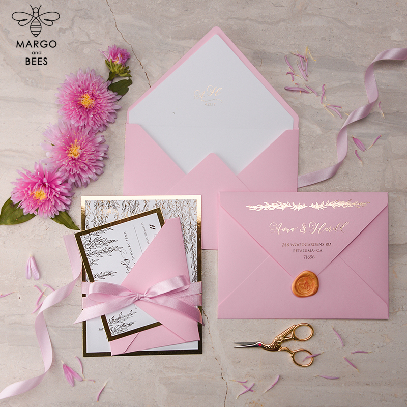 Chic wedding invitations shiny glitter style invites, elegant romantic wedding invitations, gold rose gold wedding invitation-0