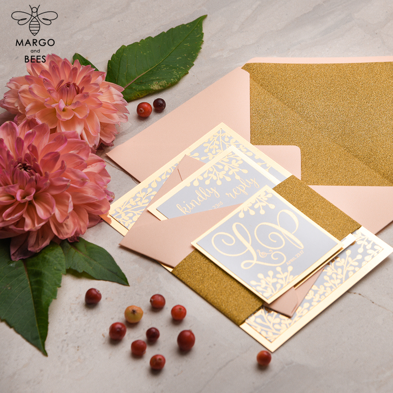 Wedding invitations online gold colour palette stationery  , gold glitter elegant cards , gold peach wedding invitation-1