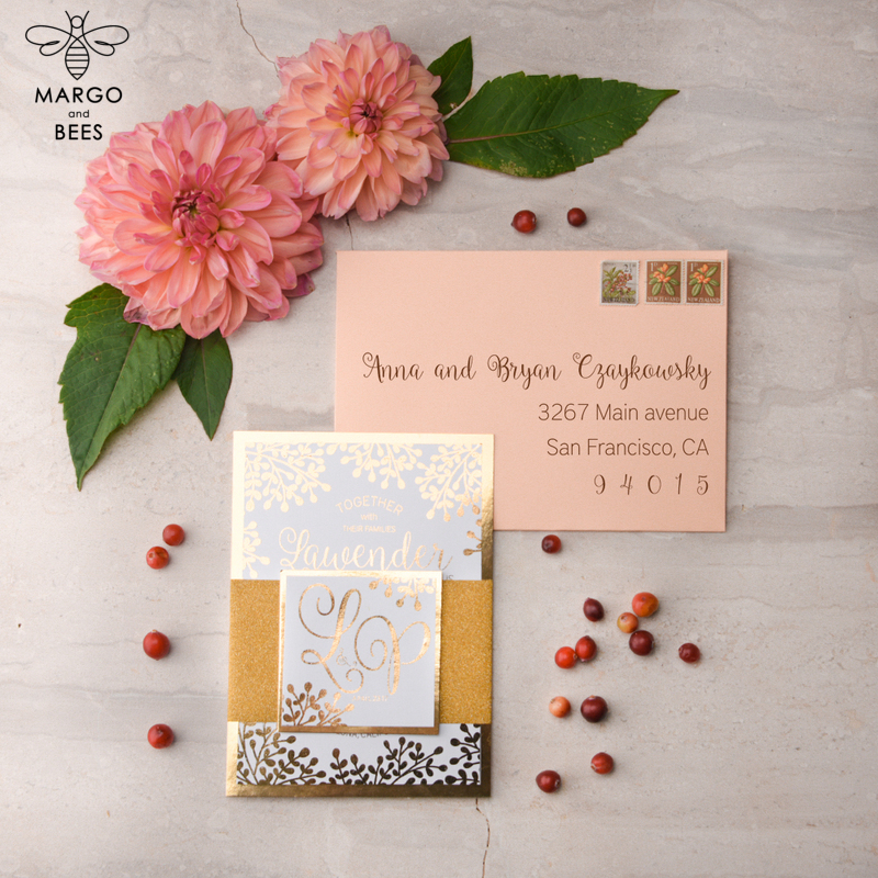 Wedding invitations online gold colour palette stationery  , gold glitter elegant cards , gold peach wedding invitation-2