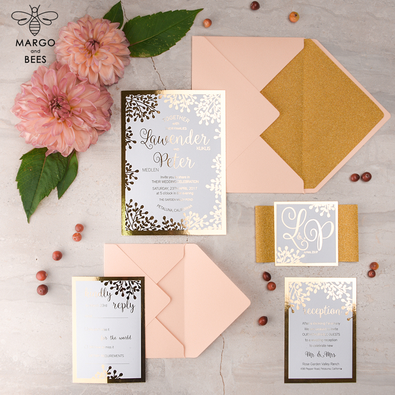 Wedding invitations online gold colour palette stationery  , gold glitter elegant cards , gold peach wedding invitation-5