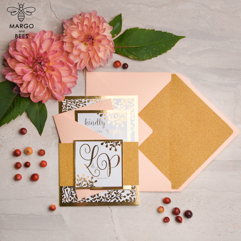 Wedding invitations online gold colour palette stationery  , gold glitter elegant cards , gold peach wedding invitation-0