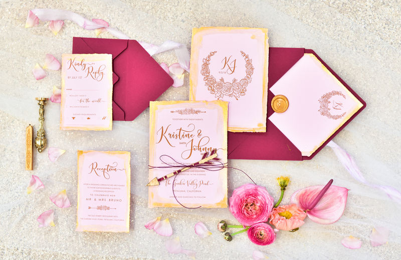 Marsala nad Gold Wedding Invitations, Indian Wedding Cards, Boho Glamour Wedding stationery-4