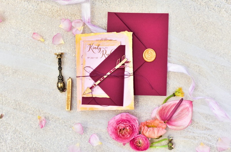 Marsala nad Gold Wedding Invitations, Indian Wedding Cards, Boho Glamour Wedding stationery-0