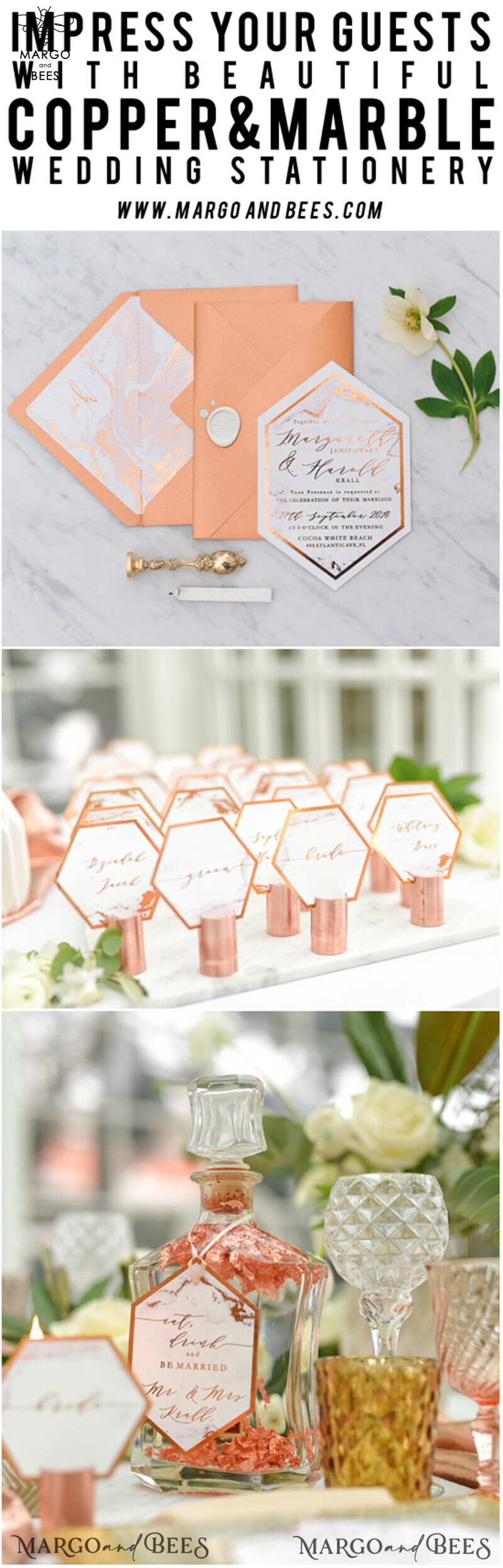 Exquisite Copper Marble Wedding Invitations with Glamour Glitter and Elegant Geometric Wedding Cards: Discover Our Bespoke Orange Wedding Stationery-8