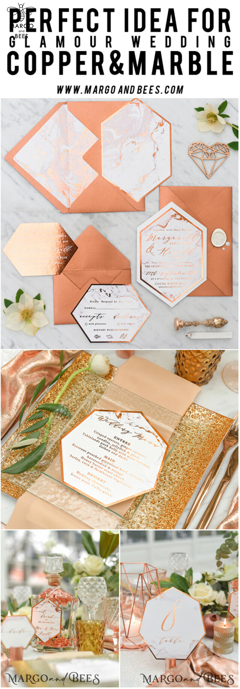 Luxury Copper Marble Wedding Invitations: Glamour Glitter, Elegant Geometric, and Bespoke Orange Wedding Stationery-9