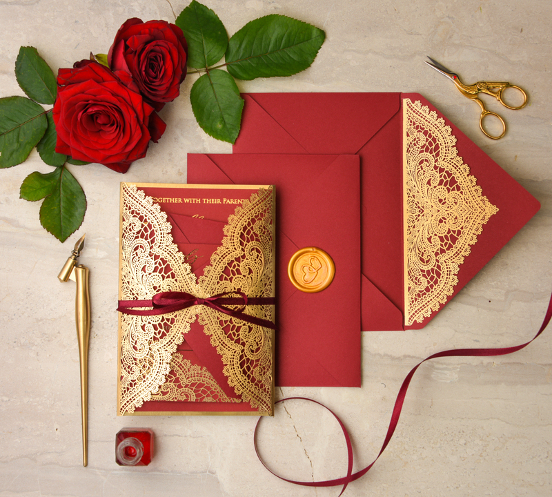 Luxory Gold Wedding invitations  , arabic wedding invitation suite , mauve burgyndy wedding cards-1