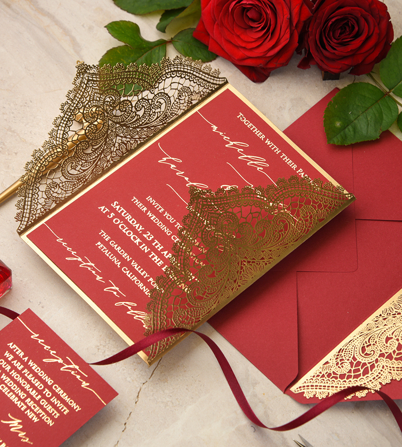 Luxory Gold Wedding invitations  , arabic wedding invitation suite , mauve burgyndy wedding cards-3