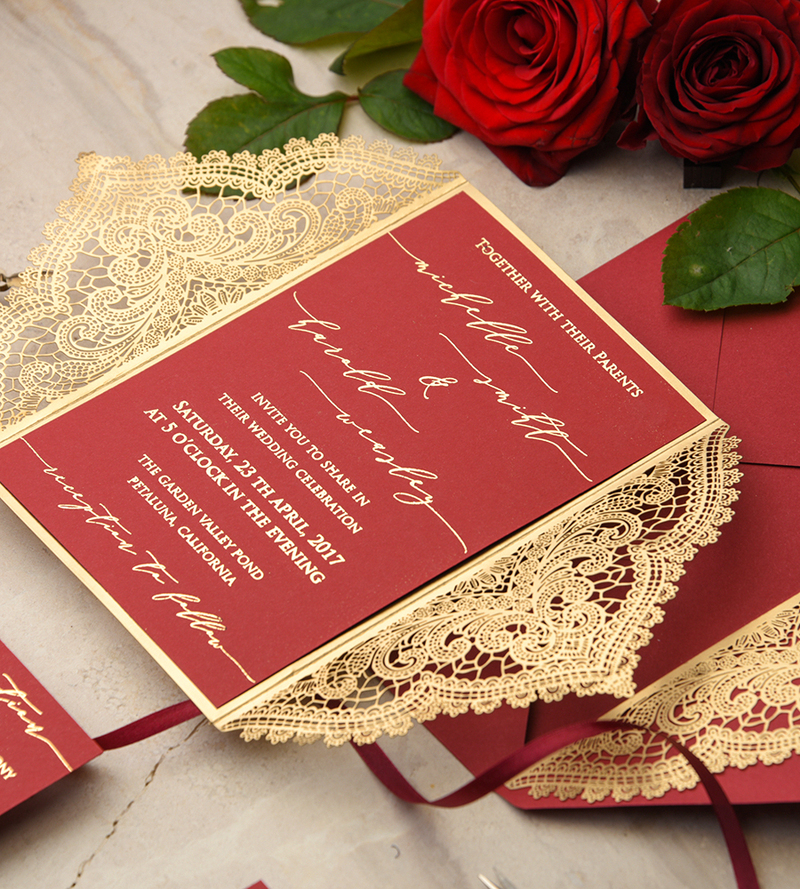 Luxory Gold Wedding invitations  , arabic wedding invitation suite , mauve burgyndy wedding cards-4