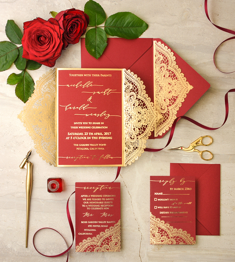 Luxory Gold Wedding invitations  , arabic wedding invitation suite , mauve burgyndy wedding cards-8