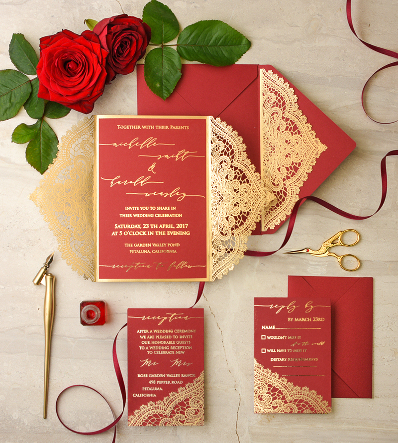 Luxory Gold Wedding invitations  , arabic wedding invitation suite , mauve burgyndy wedding cards-9
