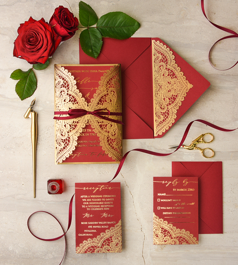 Luxory Gold Wedding invitations  , arabic wedding invitation suite , mauve burgyndy wedding cards-0