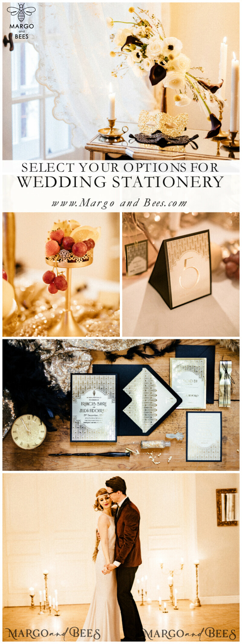 Elegant Art Deco Wedding invitations , Art Novou Great Gatsby Wedding stationery, Black and Gold Wedding Invites-16