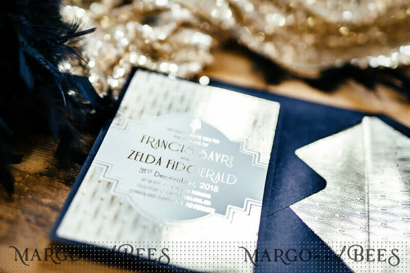 Luxury Golden Shine: Glamour and Elegance in our Royal Navy Great Gatsby Wedding Invitation Suite-9