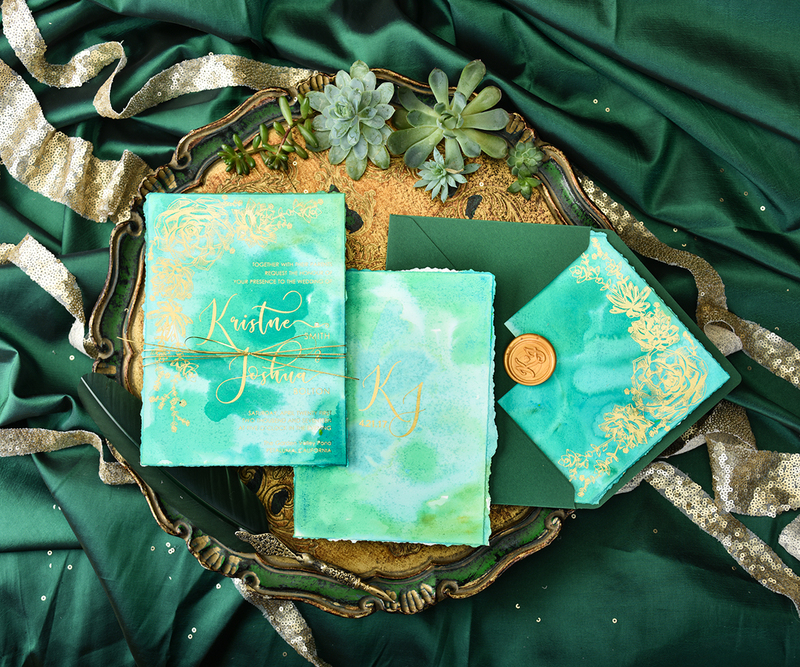 Elegant wedding invitation suite, greenery gold stationery, Luxury watercolor wedding cards, Gold and green wedding invites -1
