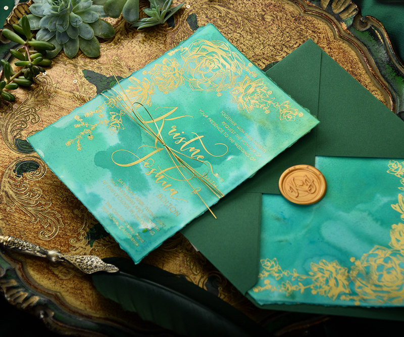 Elegant wedding invitation suite, greenery gold stationery, Luxury watercolor wedding cards, Gold and green wedding invites -2
