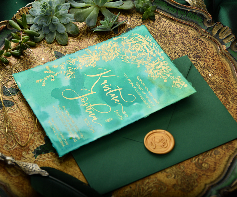 Elegant wedding invitation suite, greenery gold stationery, Luxury watercolor wedding cards, Gold and green wedding invites -0