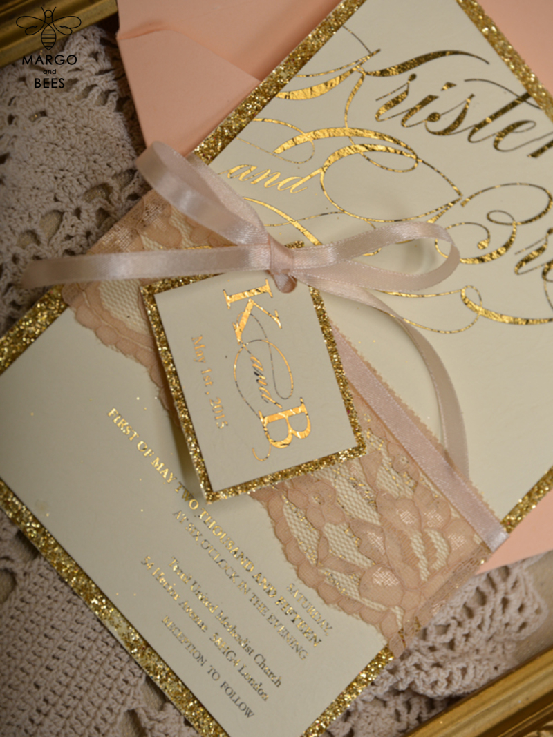 Glitter Luxory Golden Wedding Ivitations, Elegant Wedding Invites , Silver Lace wedding Cards,-1