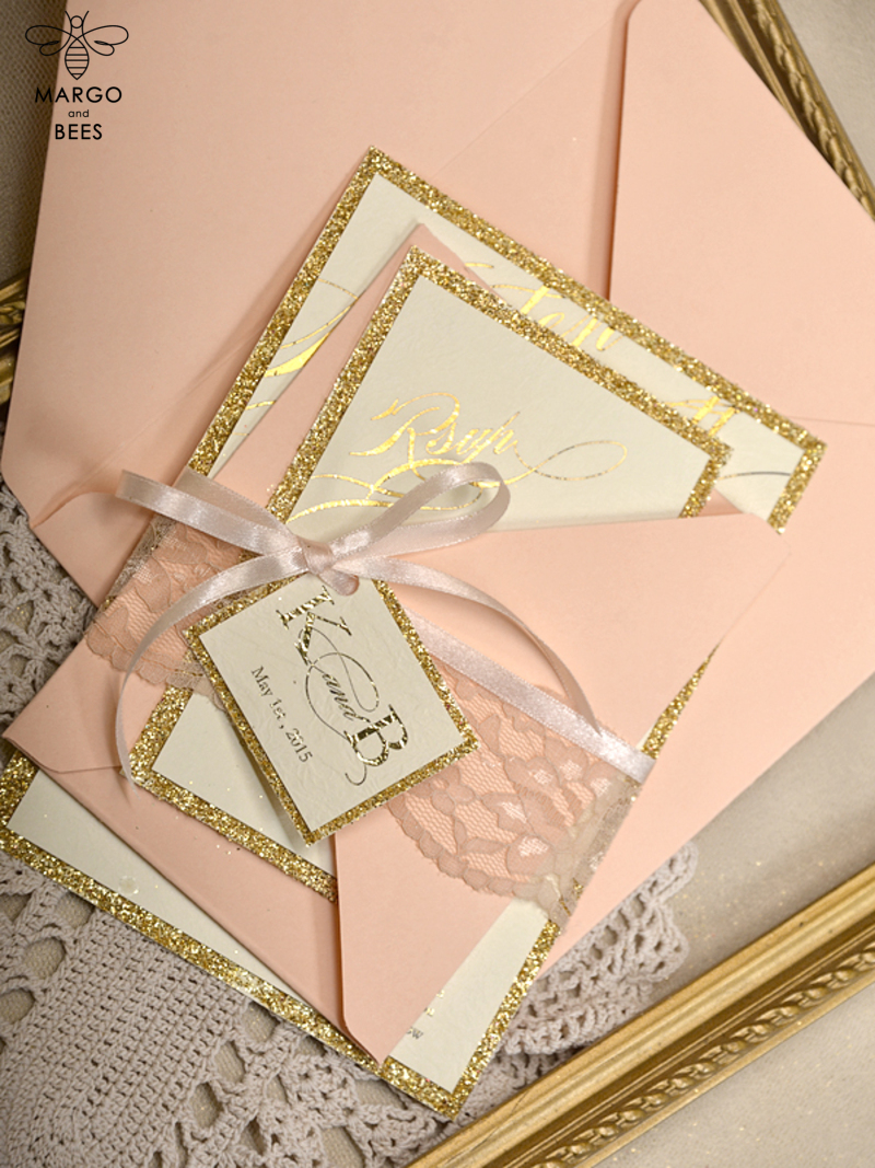 Glitter Luxory Golden Wedding Ivitations, Elegant Wedding Invites , Silver Lace wedding Cards,-2