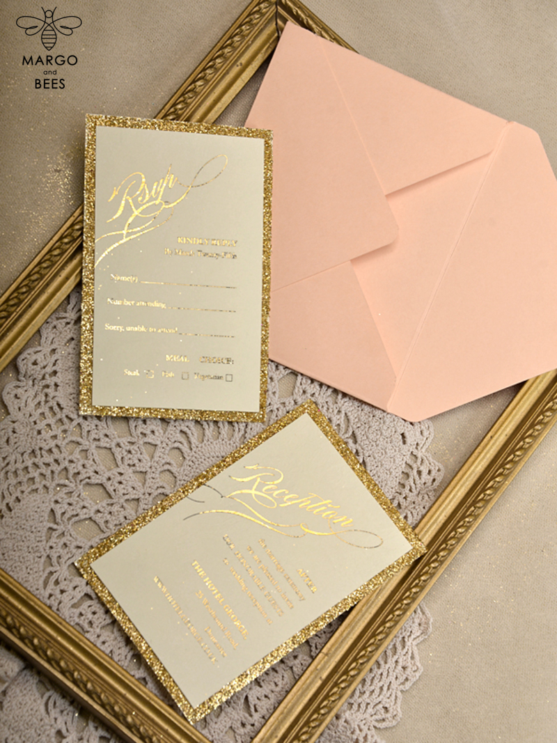 Glitter Luxory Golden Wedding Ivitations, Elegant Wedding Invites , Silver Lace wedding Cards,-3