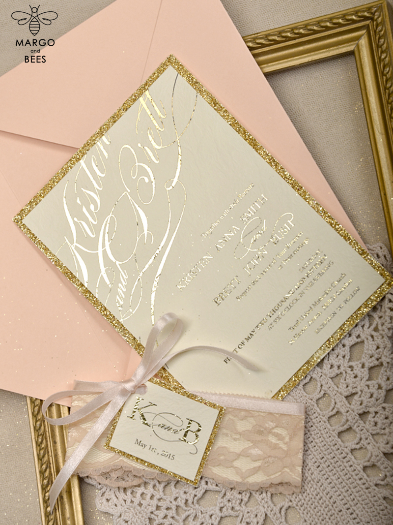 Glitter Luxory Golden Wedding Ivitations, Elegant Wedding Invites , Silver Lace wedding Cards,-4