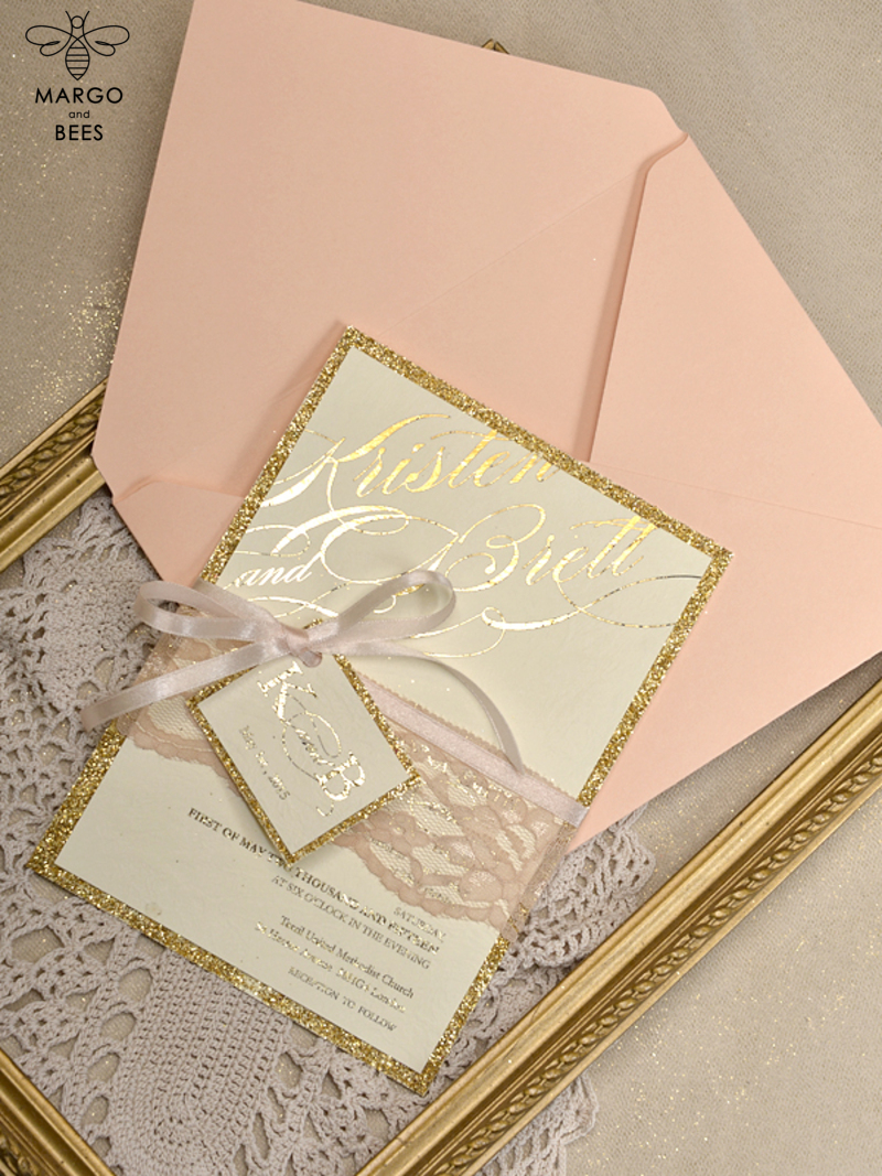 Glitter Luxory Golden Wedding Ivitations, Elegant Wedding Invites , Silver Lace wedding Cards,-0