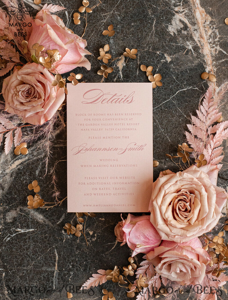 Luxury Marble Acrylic Wedding Invitations: Glamour Blush Pink Velvet & Golden Marble Stationery-12