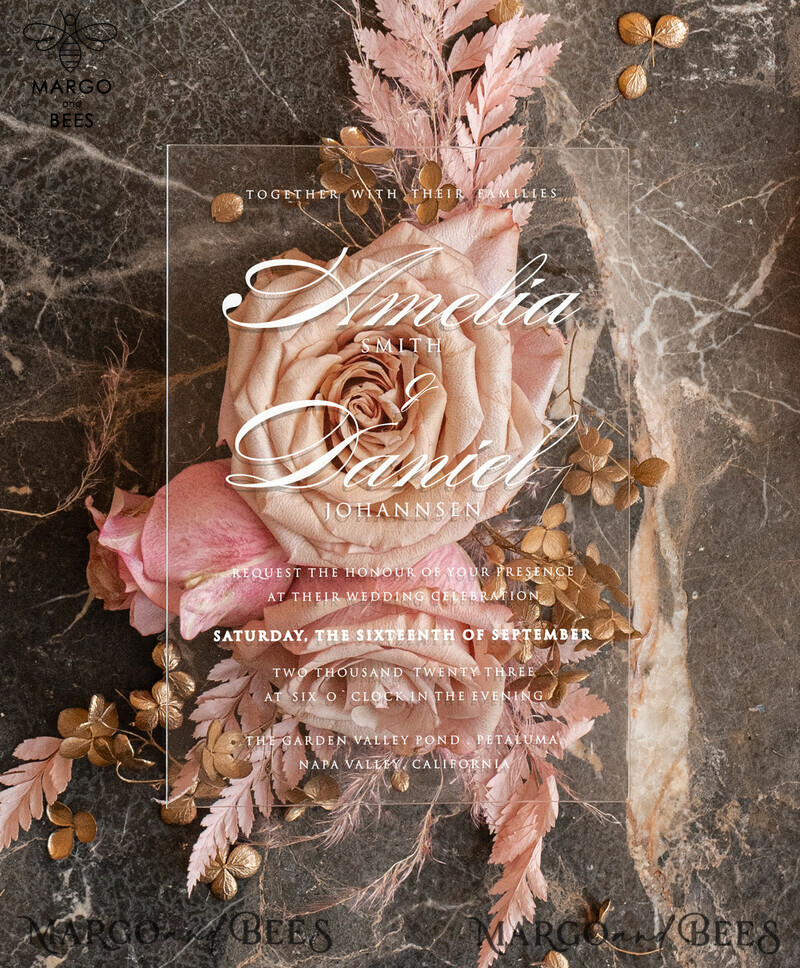 Marble Acrylic wedding invitations card, Glamour Blush Pink Velvet Wedding Invitation Suite, Golden Marble Wedding Stationery, Plexi  Luxury Wedding Invites-13