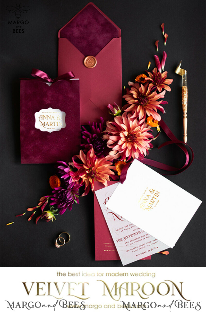 Pocket Luxury Wedding Invitations, burgundy Velvet Indian Wedding Crads, Maroon Elegant wedding Stationery-13