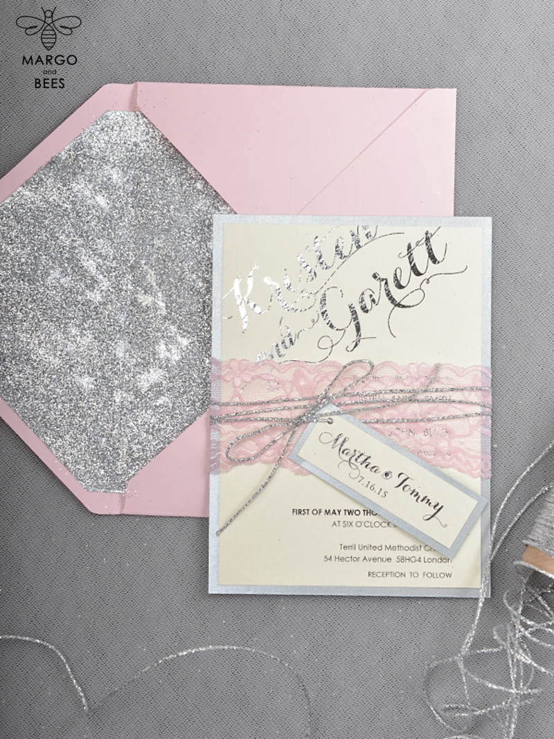 Glitter Luxory Silver Wedding Ivitations, Elegant Wedding Invites , Blush Silver wedding Cards-1