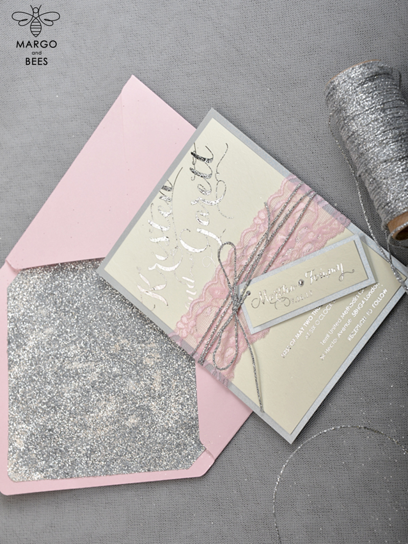 Glitter Luxory Silver Wedding Ivitations, Elegant Wedding Invites , Blush Silver wedding Cards-2