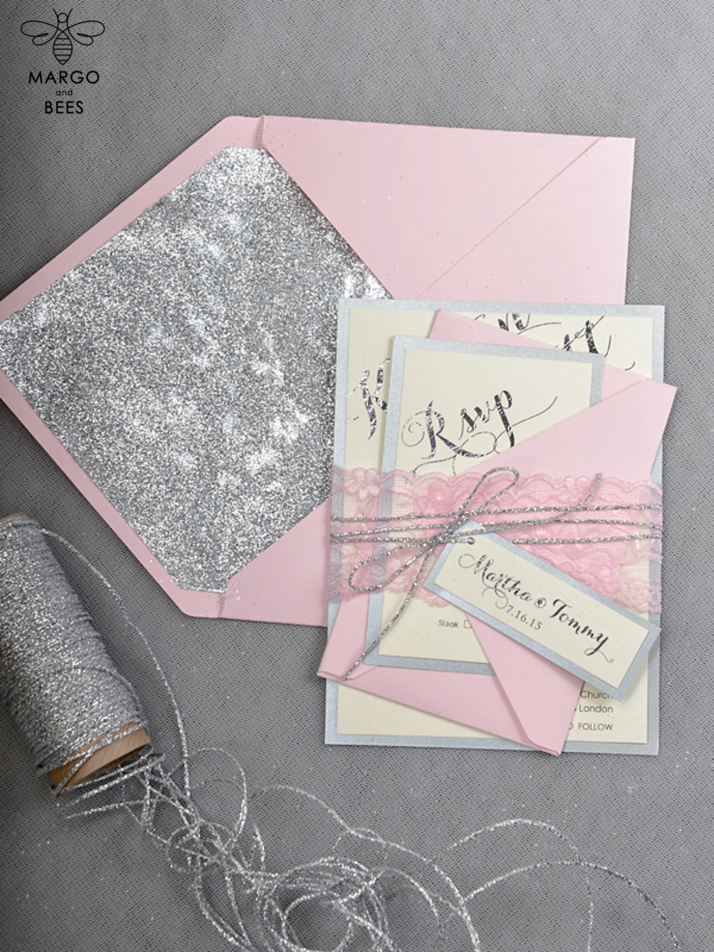 Glitter Luxory Silver Wedding Ivitations, Elegant Wedding Invites , Blush Silver wedding Cards-3