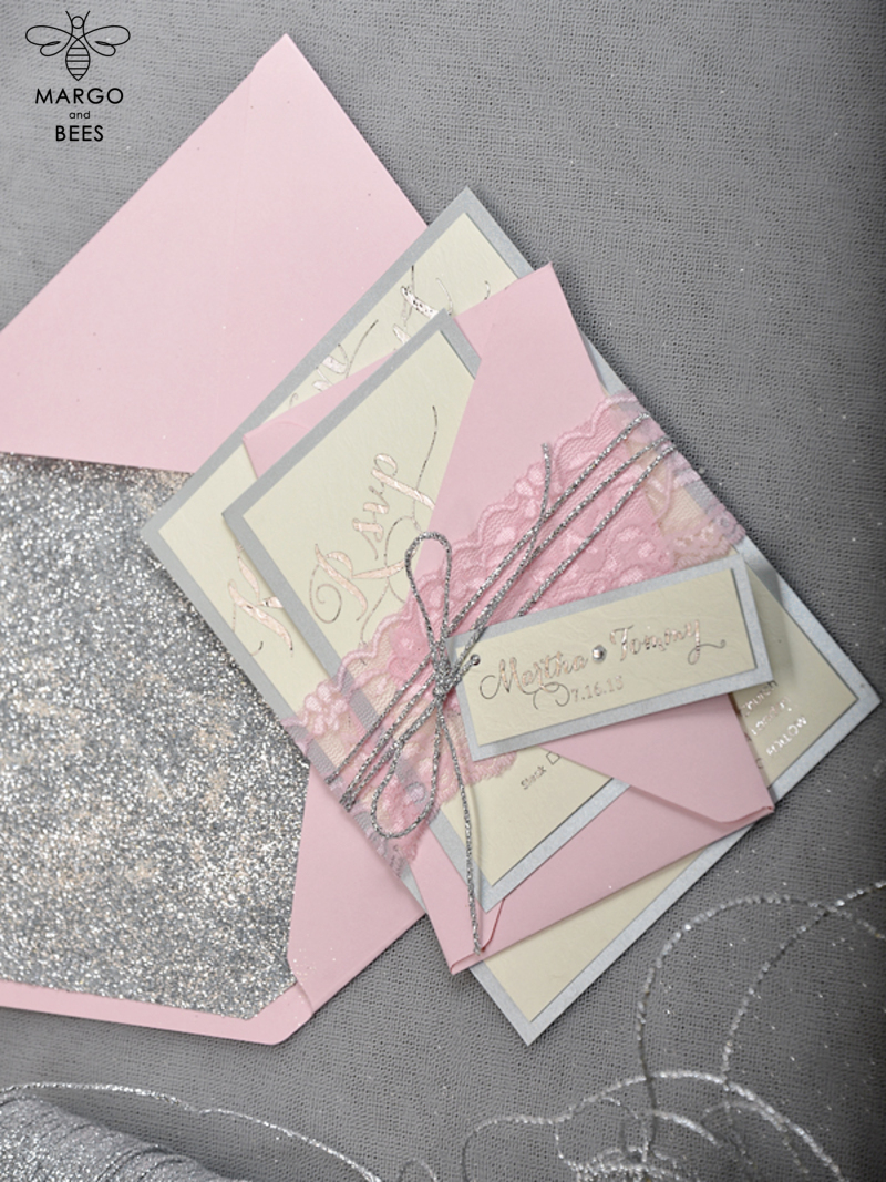 Glitter Luxory Silver Wedding Ivitations, Elegant Wedding Invites , Blush Silver wedding Cards-4