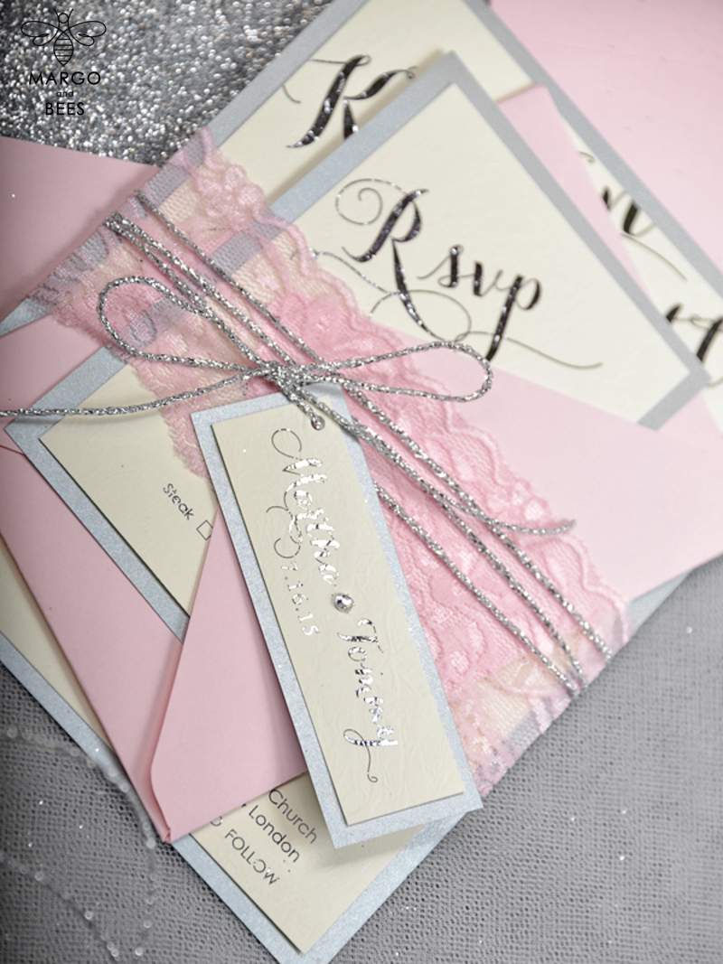 Glitter Luxory Silver Wedding Ivitations, Elegant Wedding Invites , Blush Silver wedding Cards-5