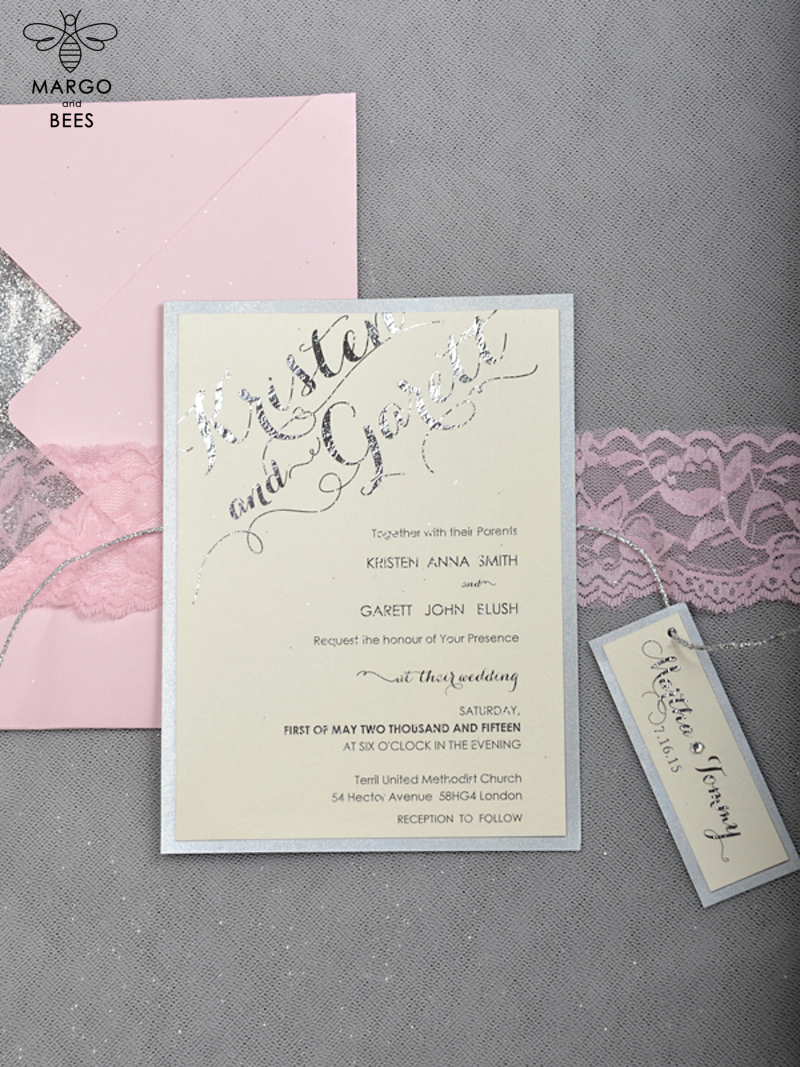 Glitter Luxory Silver Wedding Ivitations, Elegant Wedding Invites , Blush Silver wedding Cards-6