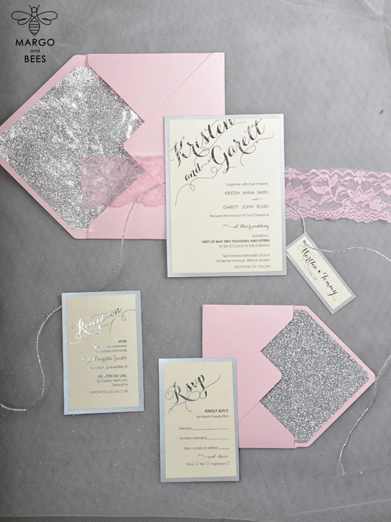 Glitter Luxory Silver Wedding Ivitations, Elegant Wedding Invites , Blush Silver wedding Cards-0