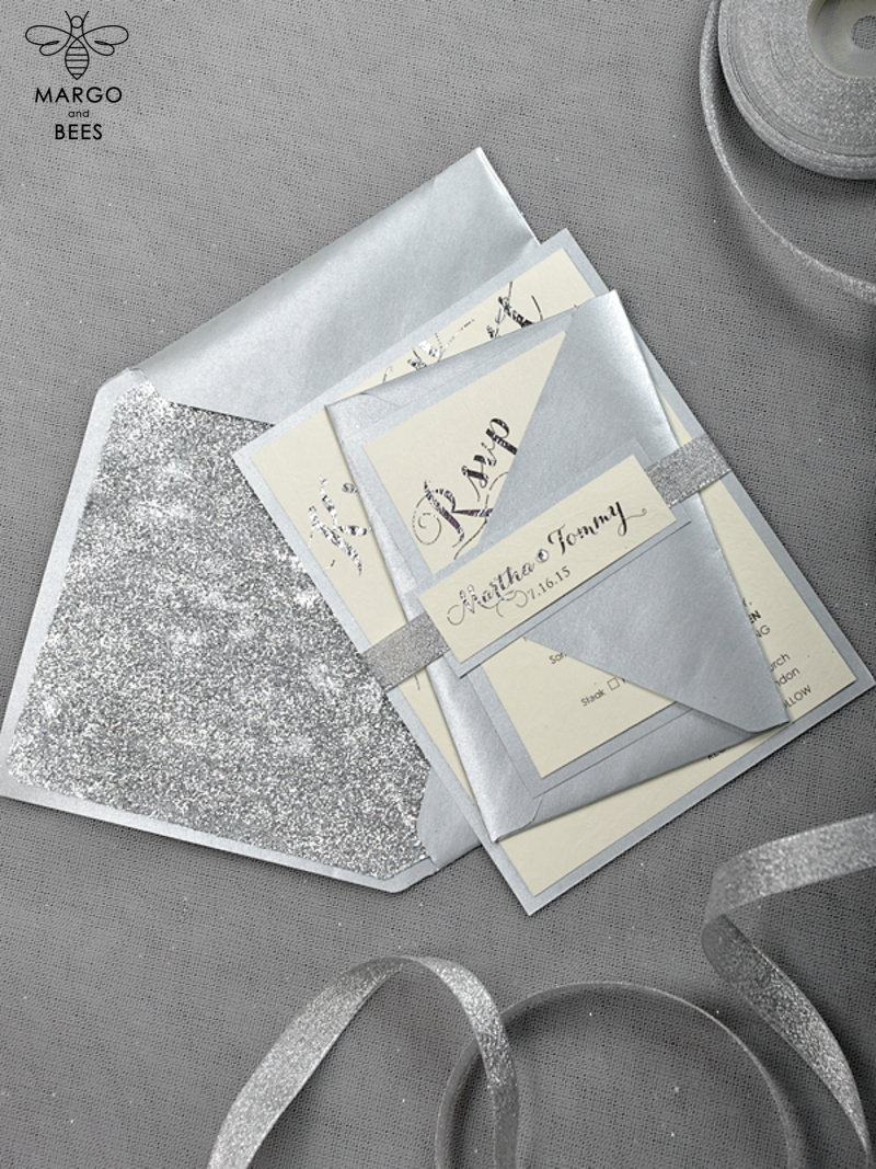 Glitter Luxory Silver Wedding Ivitations, Elegant Wedding Invites , Blush Silver wedding Cards-1