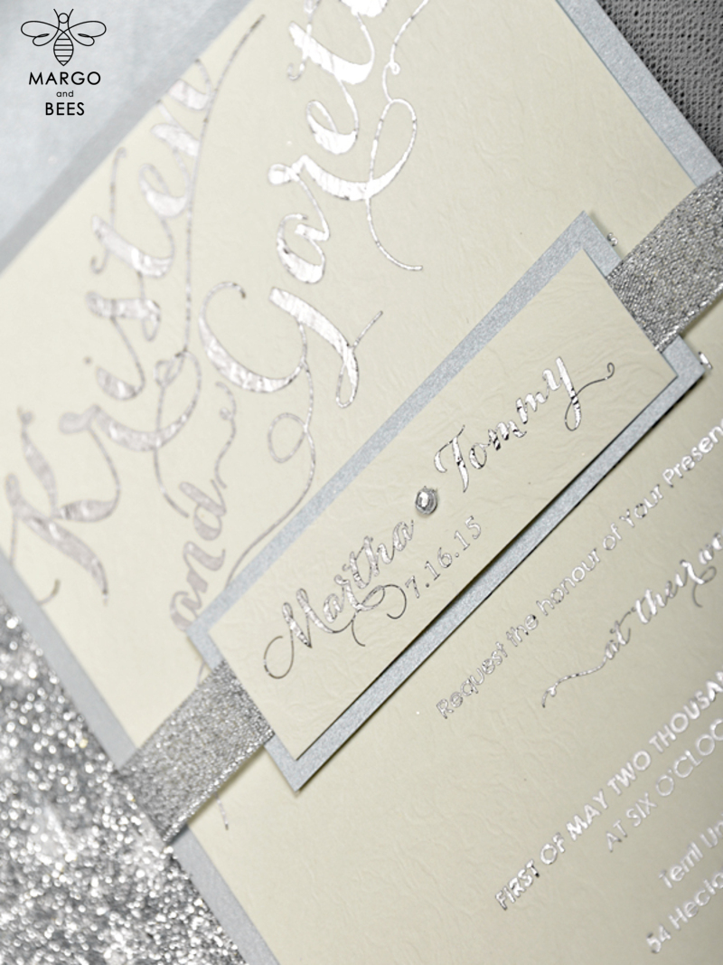 Glitter Luxory Silver Wedding Ivitations, Elegant Wedding Invites , Blush Silver wedding Cards-2