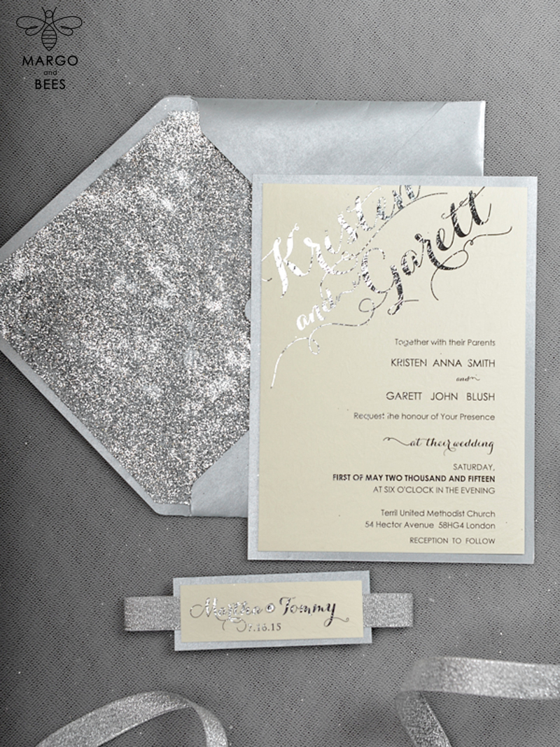 Glitter Luxory Silver Wedding Ivitations, Elegant Wedding Invites , Blush Silver wedding Cards-4