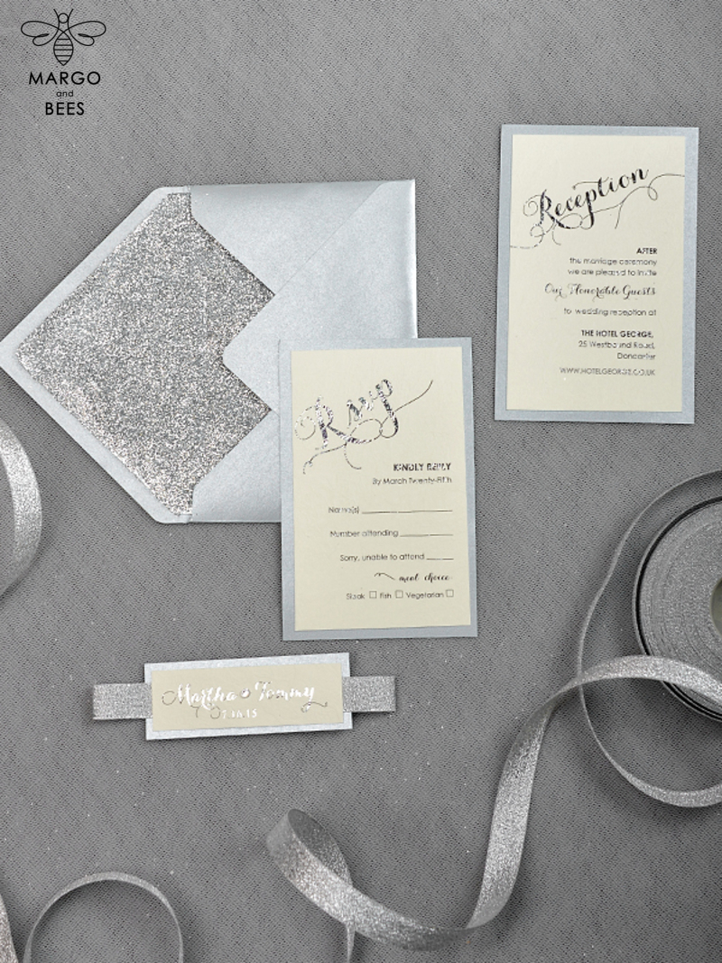 Glitter Luxory Silver Wedding Ivitations, Elegant Wedding Invites , Blush Silver wedding Cards-5