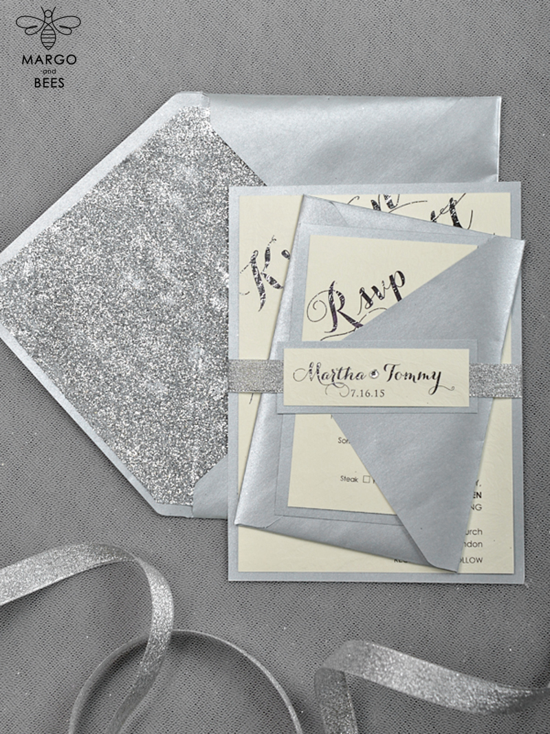 Glitter Luxory Silver Wedding Ivitations, Elegant Wedding Invites , Blush Silver wedding Cards-0