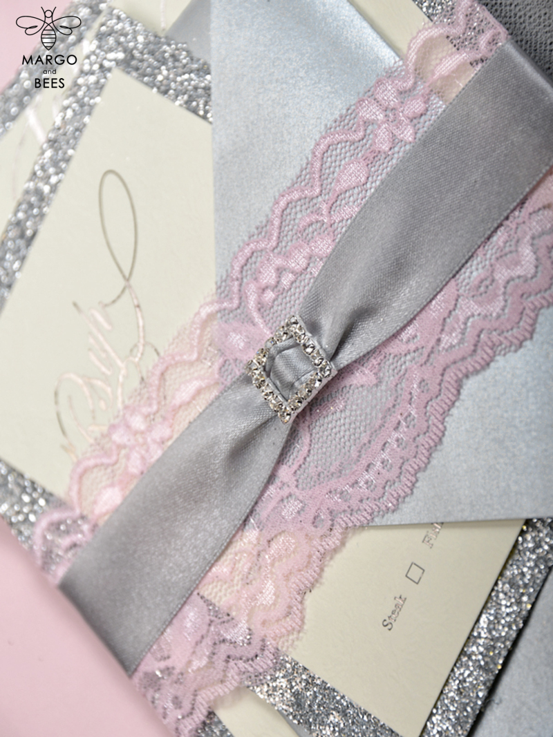 Glitter Luxory Silver Wedding Ivitations, Elegant Wedding Invites , Blush Silver wedding Cards-2