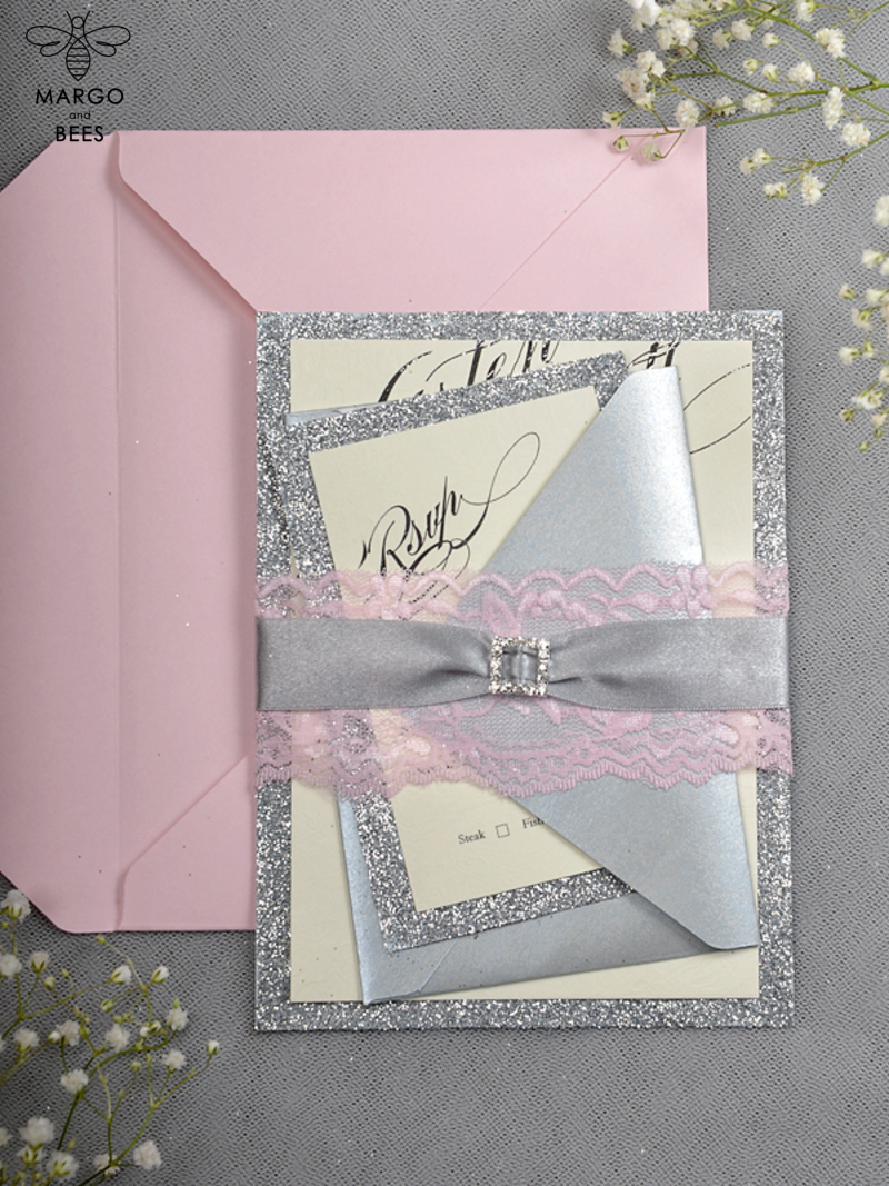 Glitter Luxory Silver Wedding Ivitations, Elegant Wedding Invites , Blush Silver wedding Cards-0