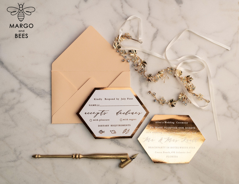 Luxory gold Wedding Invitations,  floral Elegant Wedding Stationery,  Peach Elegant Wedding Invitations Suite-11